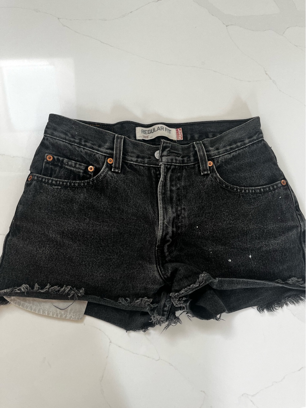 Levi's Black Distressed High-Rise Denim Shorts